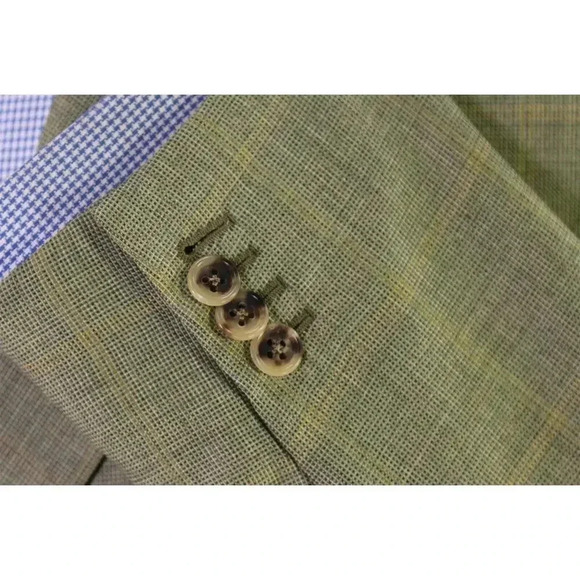 Ermenegildo Zegna Green w/ Gold Windowpane 100% Cashmere Sportcoat Blazer 44L - Picture 7 of 11